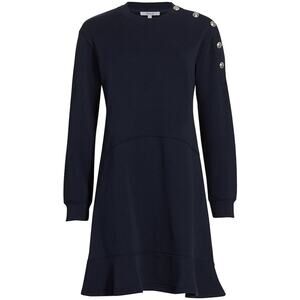 Derek Lam 10 Crosby Camden‎ Sweatshirt Dress Small Black Button Shoulder Casual